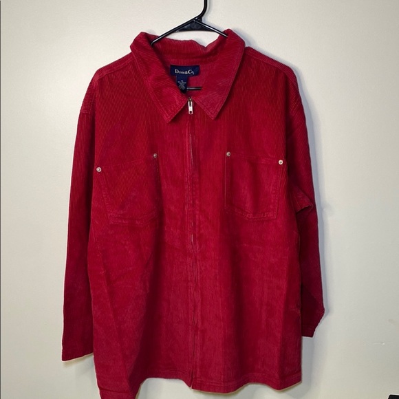 Denim&Co Red Utility Jacket Classic Collar Relaxed Fit - Picture 1 of 9